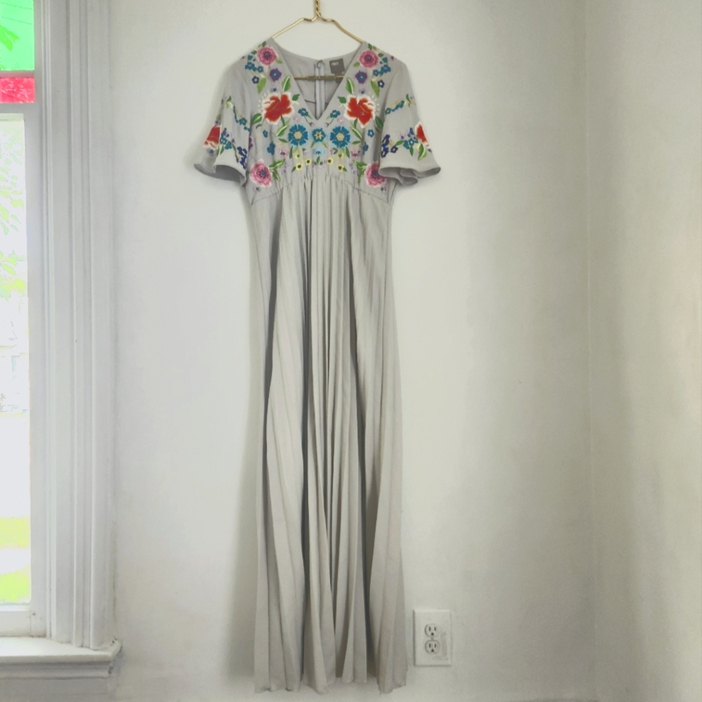 Asos Embroidered Pleated Maxi Dress
